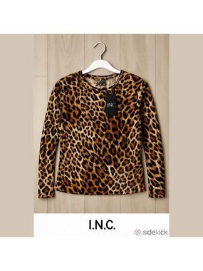 INC International Concepts Leopard Print Long Sleeve Top
